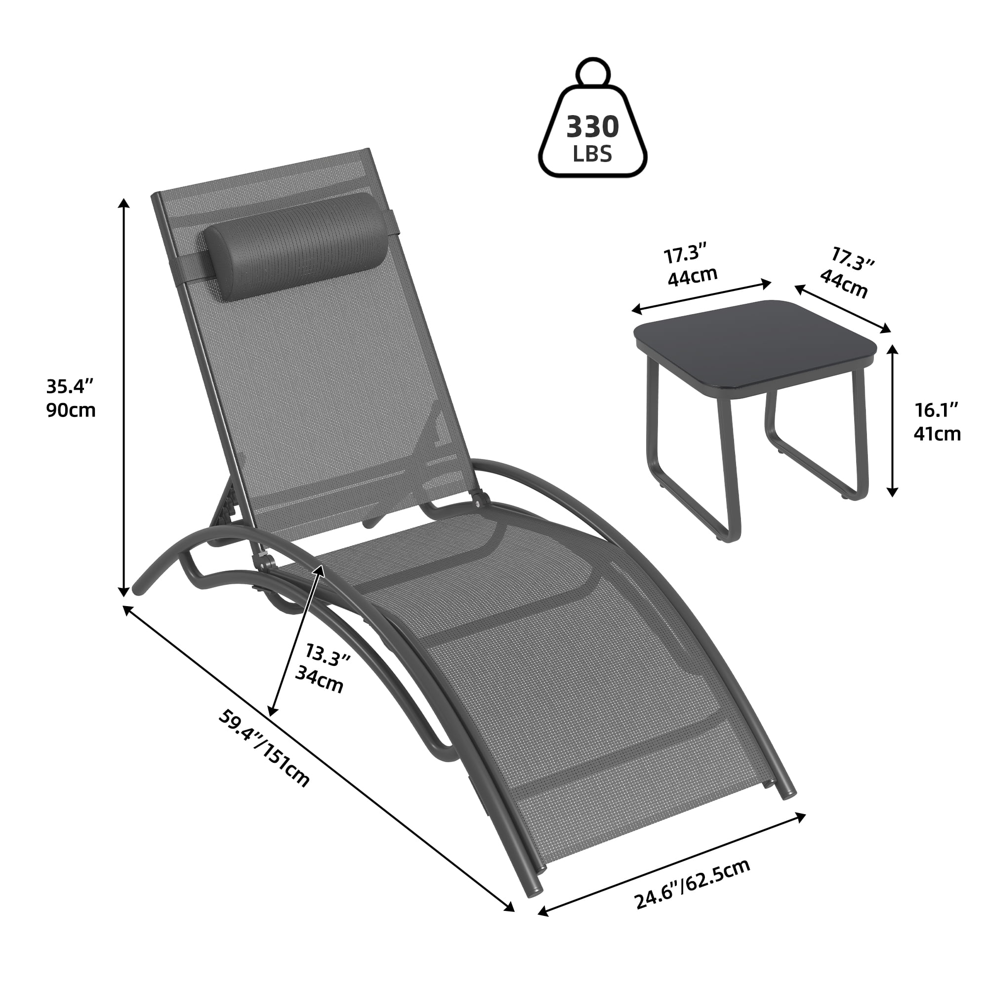 Uforic 3 Set Folding Lounge Chair,Outdoor Reclining Chair,Chaise Lounge Chair for Pool Beach Patio