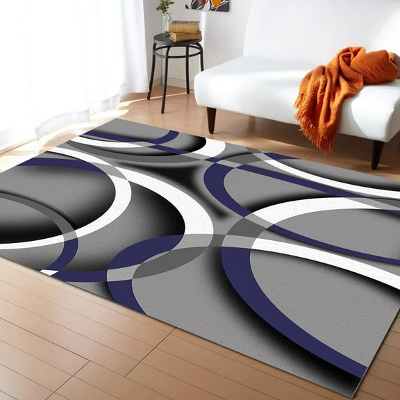 Area Rug 4'x6' Navy Blue Grey Geometric Art Modern Abstract Washable Area Rugs Non Shedding Floor Carpet Rubber Backing Non-Slip Indoor Mats for Living Room Bedroom Kitchen