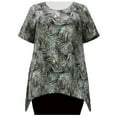 thumbnail image 1 of A Personal Touch Women's Plus Size Short Sleeve Round Neck Sharkbite Hem Pullover Top - Olive Palms - 4X, 1 of 3