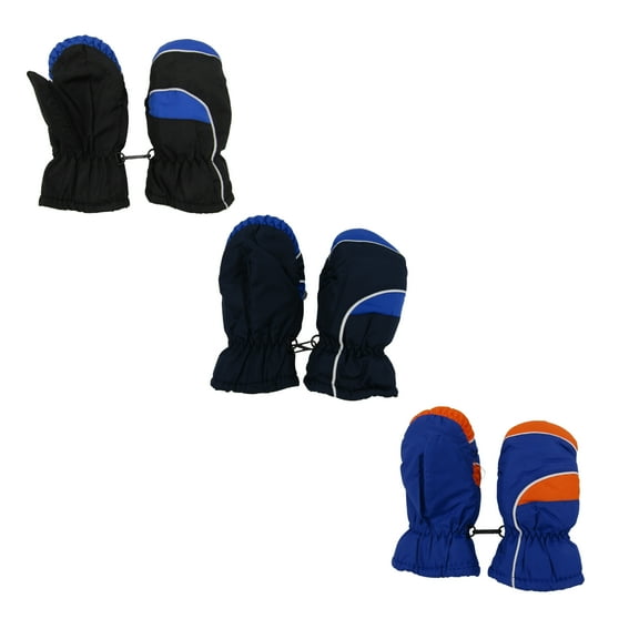 Magg Kids Toddlers 3 Pack Assorted Fleece Lined Winter Snow Glove Waterproof Mittens (Boys)