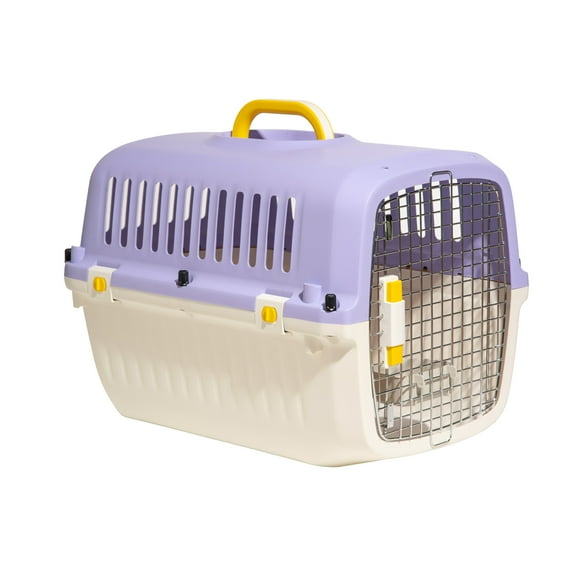Oodles 20" Plastic Travel Pet Kennel, with Clip On Bowl, Purple
