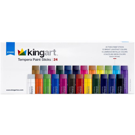 Kingart Tempera Paint Sticks, Washable, Rich & Creamy, Set of 24 Unique Colors