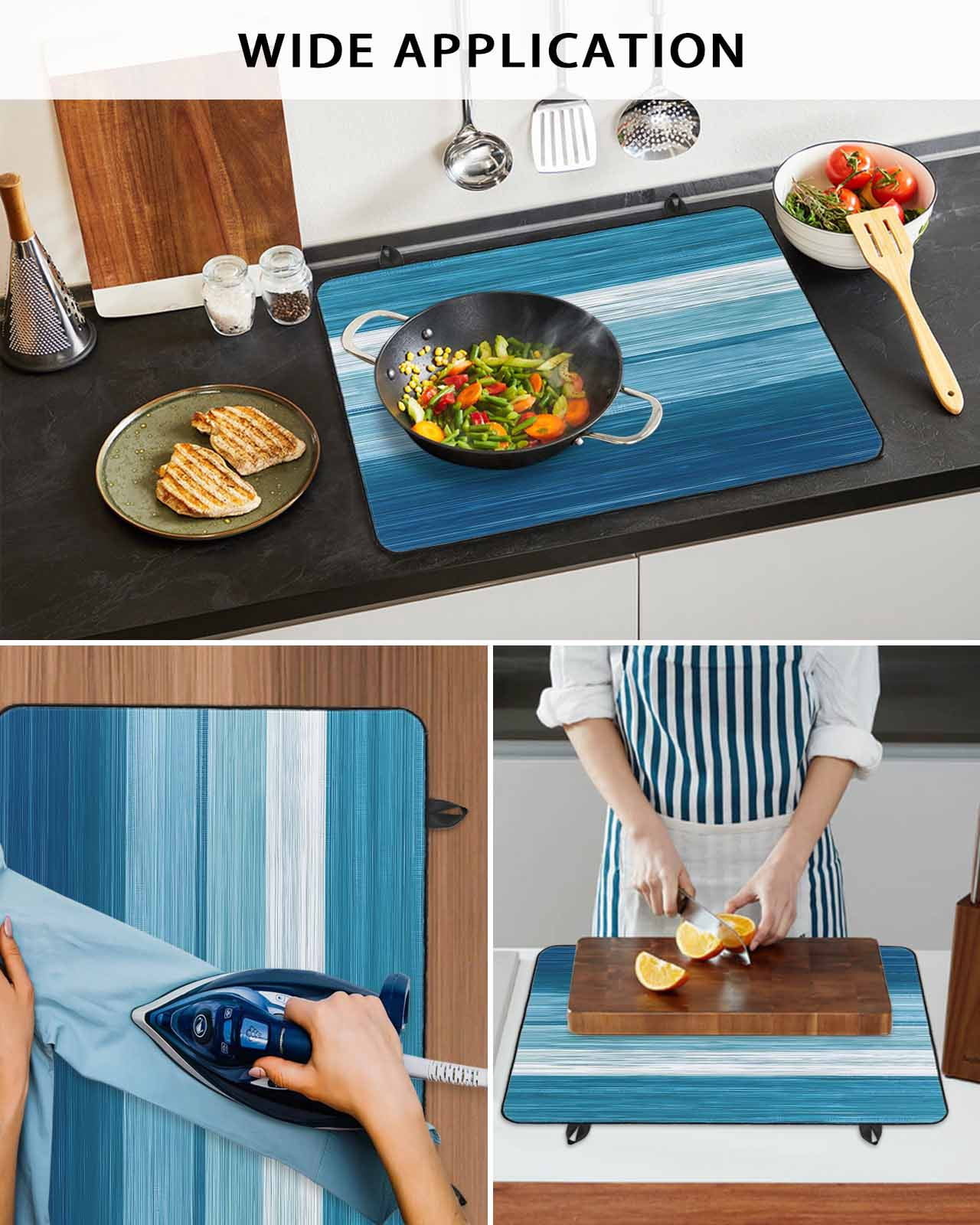 nqOlkjepod Large Induction Cooktop Protector Mat 24"x21", Blue White Ombre Stove Top Covers for Electric Stove, Modern Gradient Abstract Aesthetic Stove Burner Cover Mats, Glass Top Stove Cover