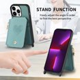 thumbnail image 4 of Compatible with iPhone 13 Pro Case Wallet, with Credit Card Holder Zipper Pocket Crossbody Strap Heart Pattern PU Leather Magnetic Clasp Kickstand Heavy Duty Protective Flip Cover, Green, 4 of 12