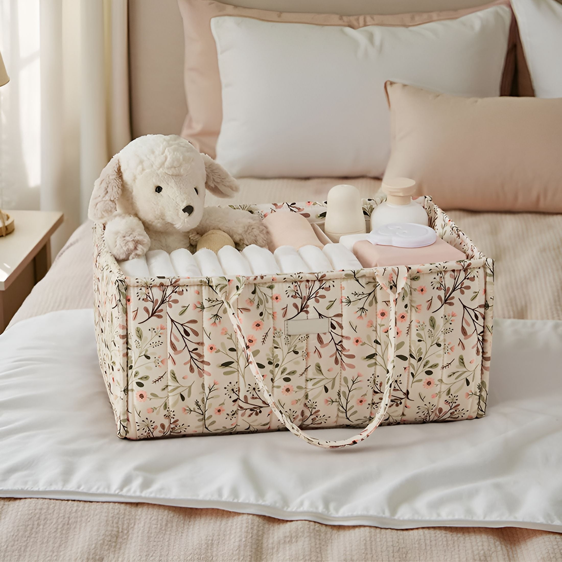 GASTROPOD 2026 New Floral Diaper Caddy Organizer,Stylish Nursery Storage Basket,Diaper Bag,Gift for Baby Shower,Baby Registry Must Have,Newborn Essentials,Pastoral Daisy