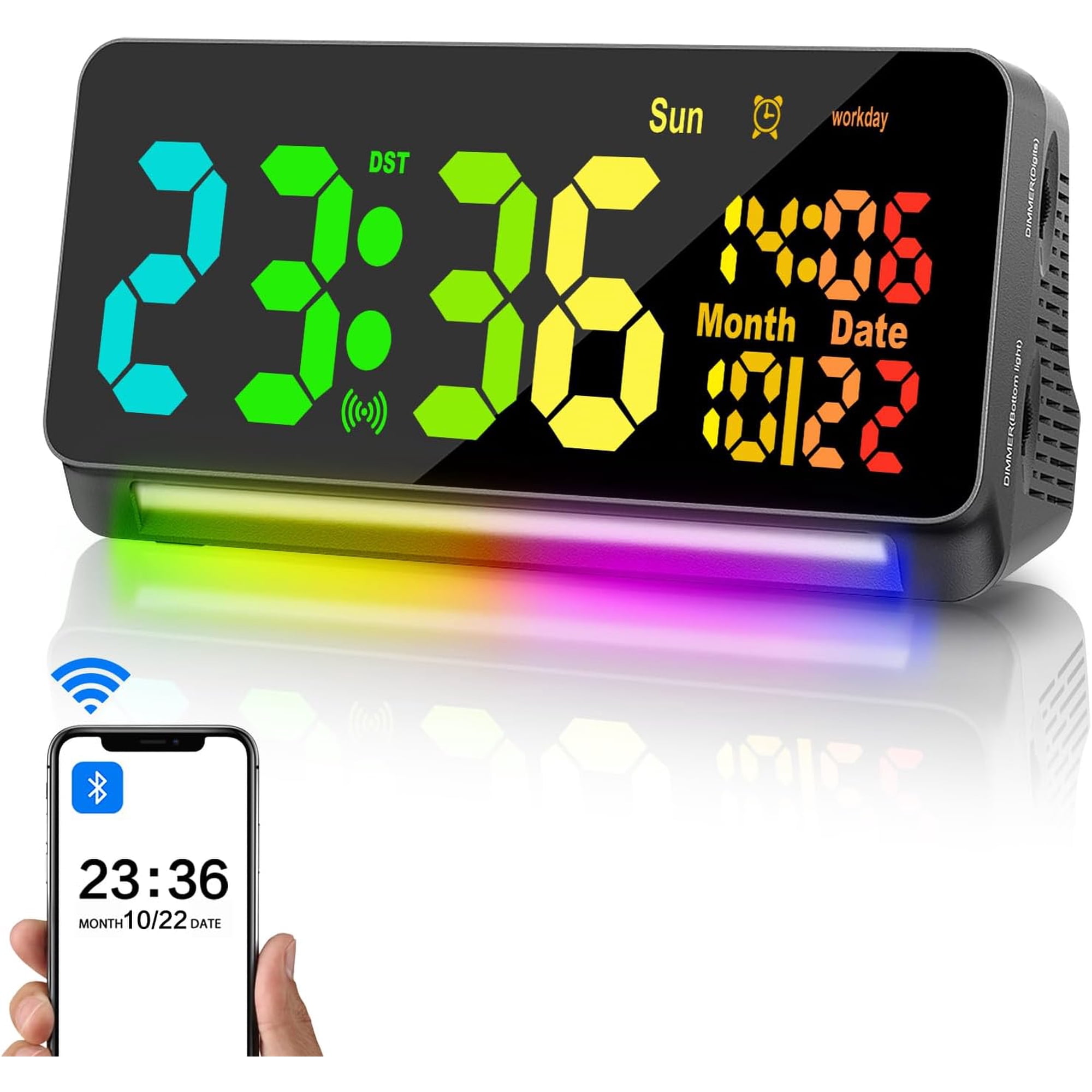 Samshow 120db Super Loud Alarm Clock, Bluetooth Sync Time