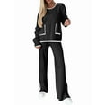 thumbnail image 2 of Women'S 2 Pcs Set Casual Long Sleeve Knit Pullover Top and Wide Leg Pants Sweatsuit Lounge Sets Black XL, 2 of 9