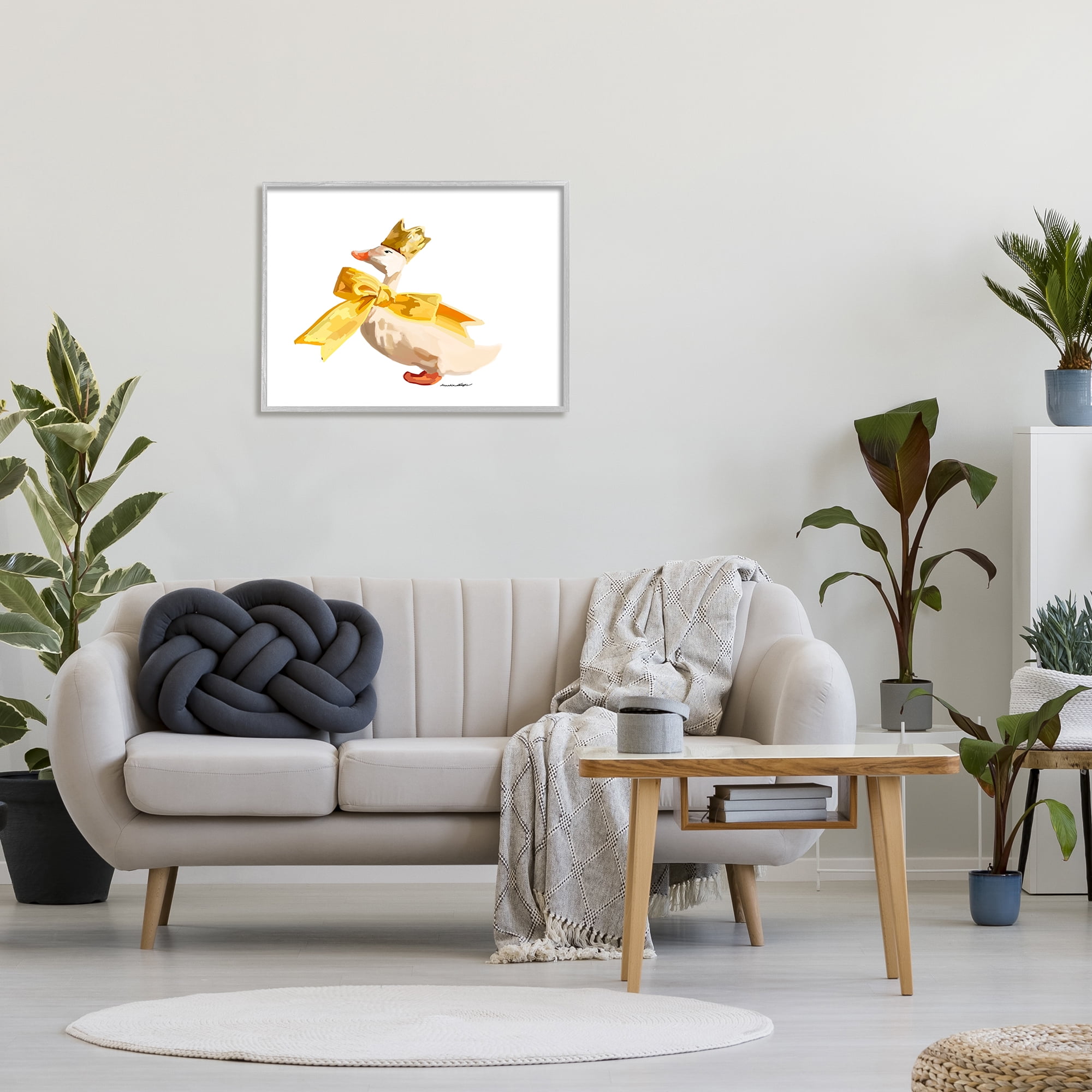 Stupell Industries Royal Duck with Bow Animals & Insects Painting Gray Framed Art Print Wall Art, 30 x 24