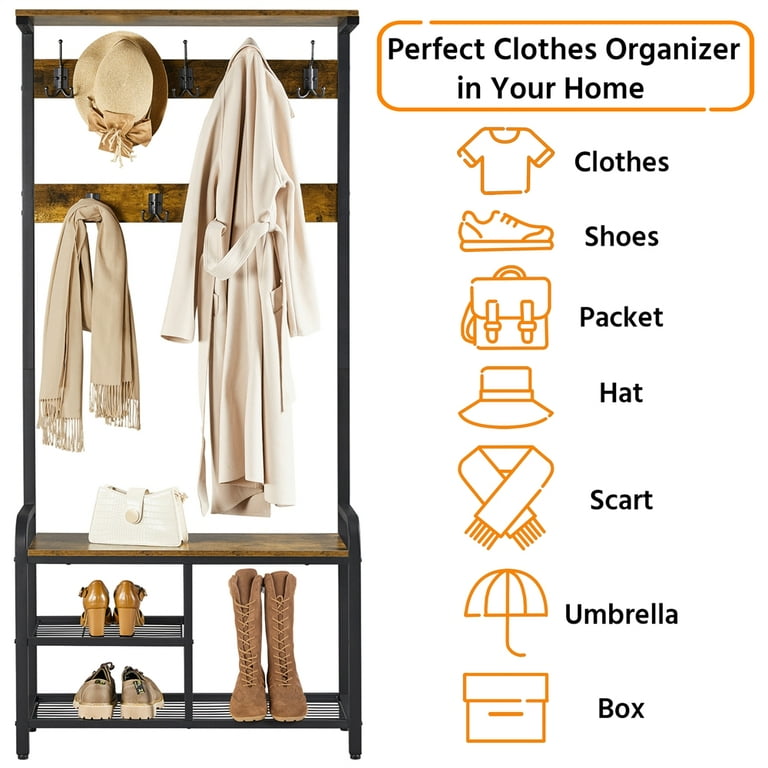 Alden Design 72 H Entryway Hall Tree with Bench and Shoe Storage