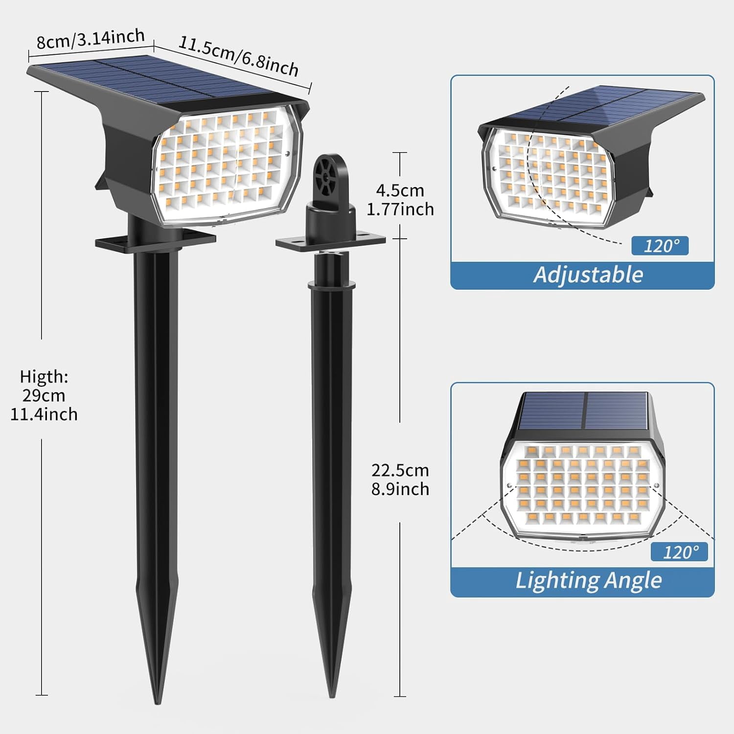Solar Spot Lights Outdoor Waterproof IP65, 6 Pack Landscape Spotlights with 46 LEDs, 3 Modes Solar Powered Flood Lights for Outside Pathway, Yard, Garden, Walkway (Cool White)