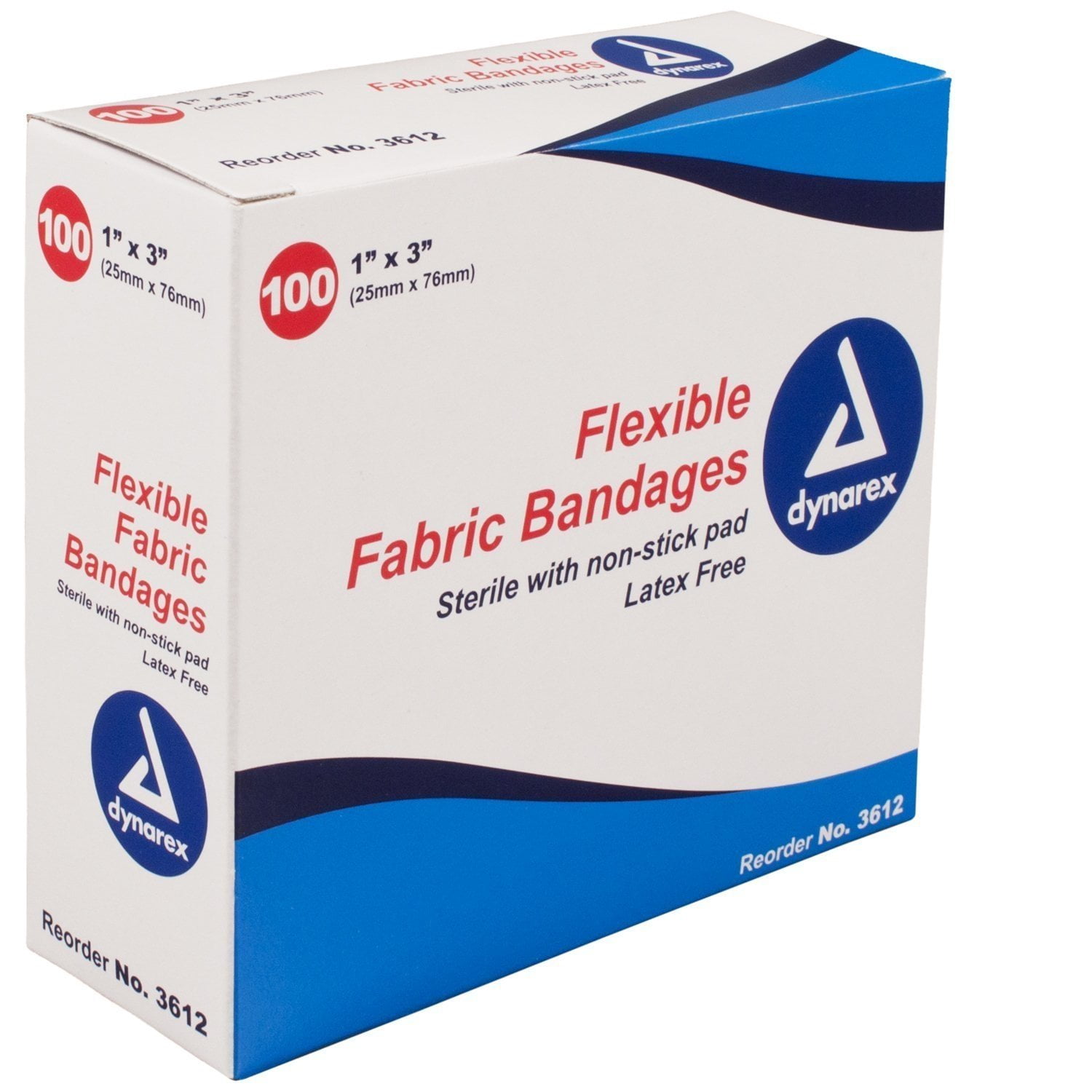 Dynarex Flexible Fabric Adhesive Bandages 3612, Box Of 100 1" X 3"