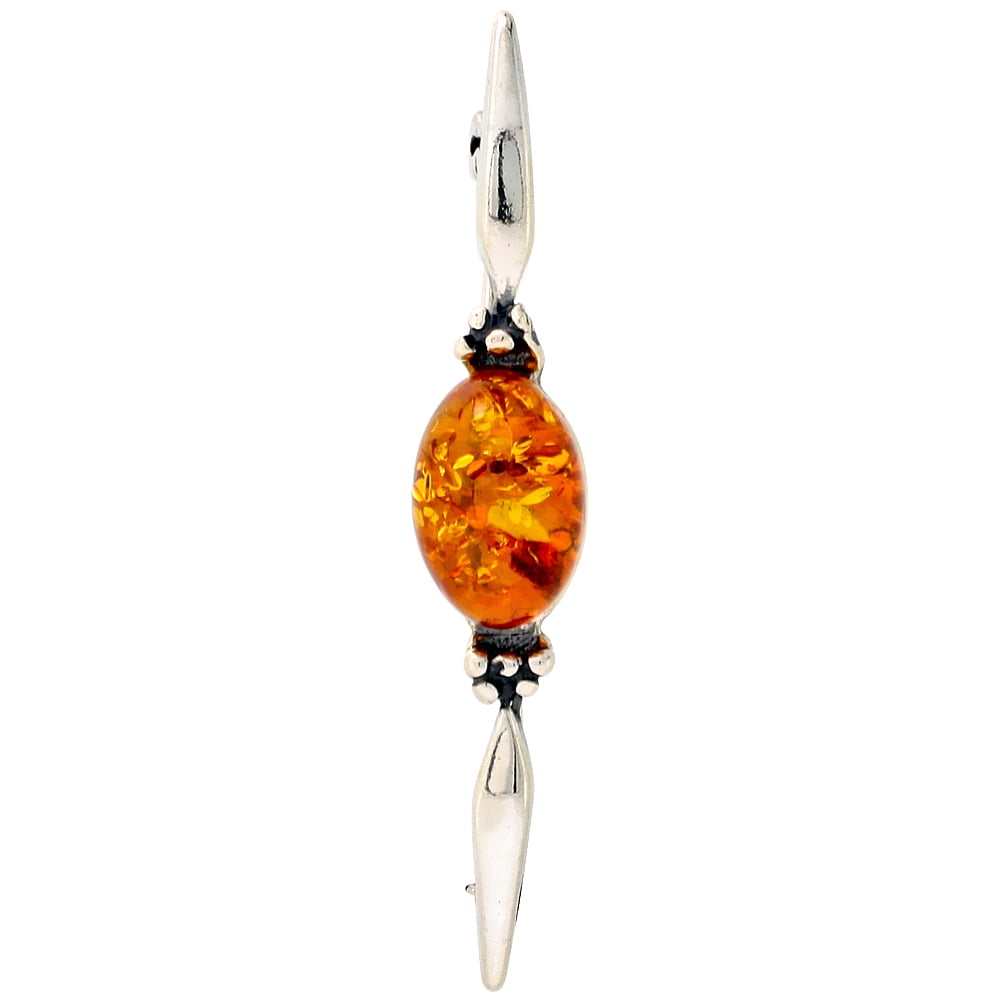 Sterling Silver Oval Cabochon Russian Baltic Amber Brooch Pin, 13 16 inch wide by WorldJewels