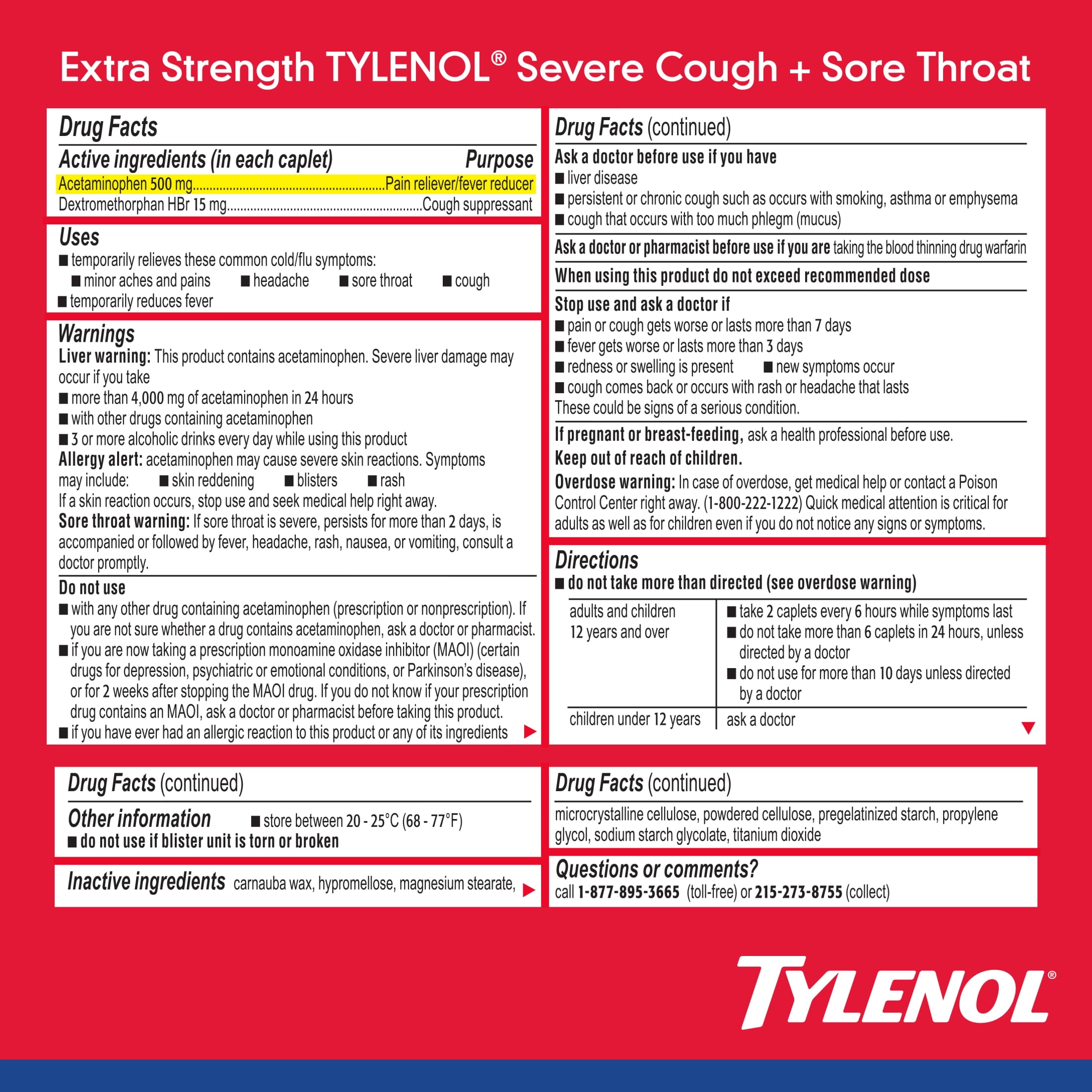 Tylenol Extra Strength Severe Cough + Sore Throat Caplets, 24 Count