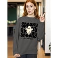 thumbnail image 3 of Spooky Vibes Cute Ghost Halloween Costume Crewneck Sweatshirt, S, Charcoal, 3 of 6