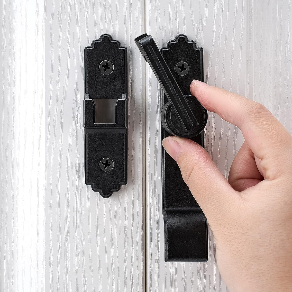 2 Packs 180 Degree Black Barn Door Lock, Flip Gate Latch with Handle, Heavy Sliding Door Latches, Door Security Sliding Latch Lock for Cabinets, Bathroom, Garden, Window, Garage