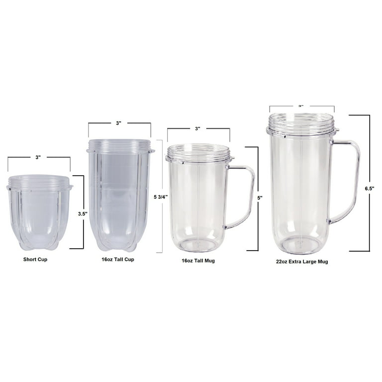 Blendin 4 Pack 16 Ounce Party Mugs Cups with Colored Lip Rings, Compatible  with Original Magic Bullet MB1001 Blender Juicer 
