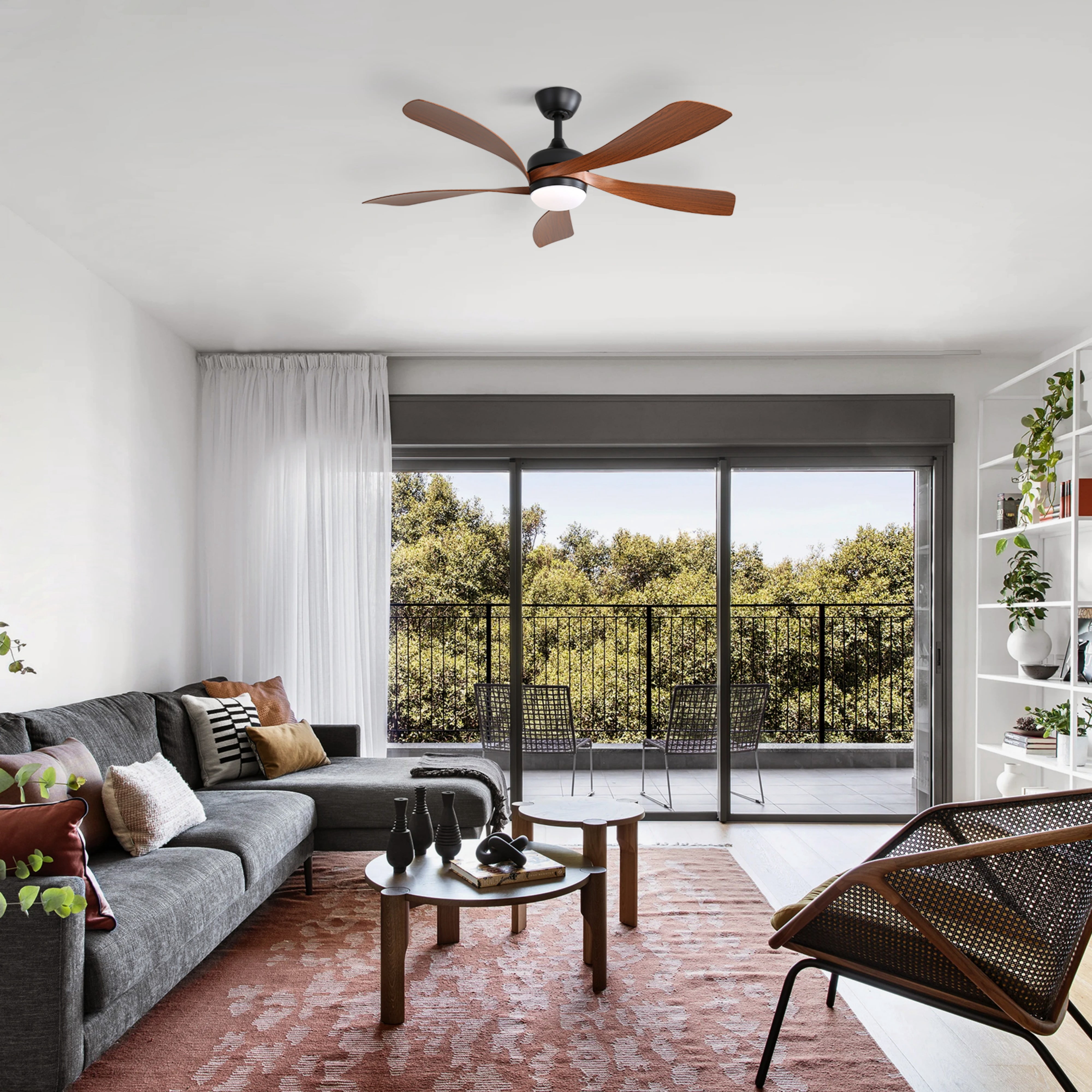 Sofucor 52 Inch Ceiling Fans with Lights and Remote, Outdoor Ceiling Fan with Light 6-Speed 3 CCT 3-Timer, Low Profile Ceiling Fan 5 Blade Reversible DC Motor for Living Room Bedroom Patio