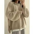 thumbnail image 5 of Women'S Long Sleeve Crewneck Jumper with Side Slit, Casual Soft Ribbed Knit Fall Winter Pullover Sweater, 5 of 8