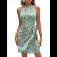 thumbnail image 1 of Vestido de Verano para Mujer, Estampado de Lunares, Cuello Halter, Cintura Anudada, Informal, con Cremallera en la Espalda, para Vacaciones y Playa. Verde L, 1 of 8