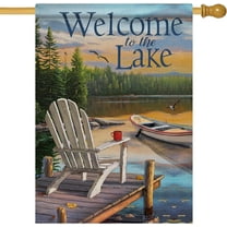 Summer Spring Welcome to the Lake Adirondack Chairs Decorative House Flag, Lakeside Boat Ocean Garden Yard Outside Burlap Decoration Outdoor Large Decor Double Sided 28x40