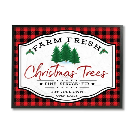 Stupell Indtries Farm Fresh Christmas Tree Sign Red Buffalo Plaid Black Framed, 16 x 20, Design by AE Design