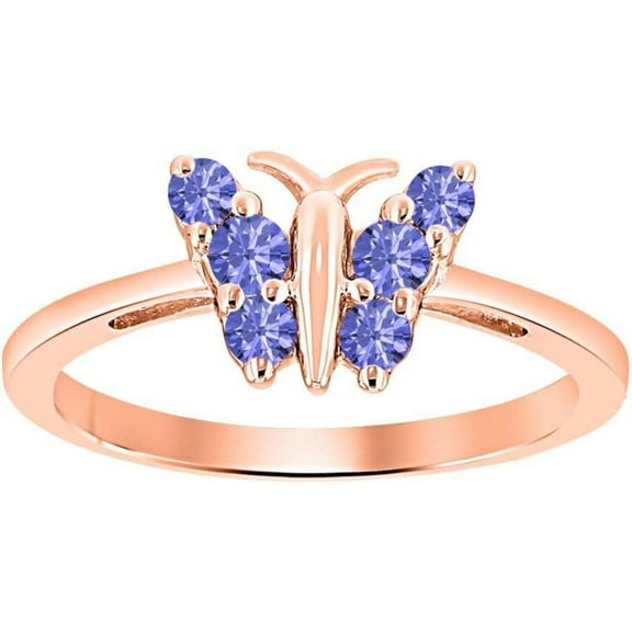 Engagement Wedding 925 Sterling Silver 14K Rose Gold Plating Round Cut Tanzanite Beautiful Butterfly Shape Ring For Women