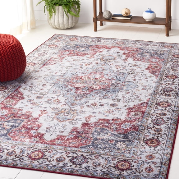 Safavieh Tucson Nazca Oriental Machine Washable Area Rug, Light Blue/Rust, 3' x 5'