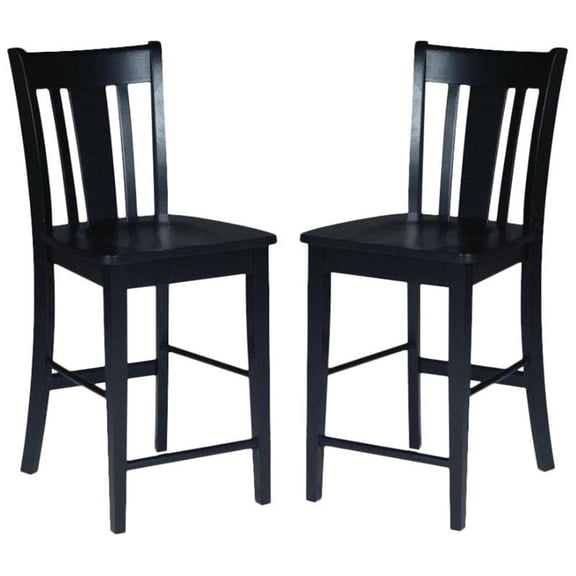 Home Square 2 Piece Solid Wood 24"H Counter Stool Set in Black