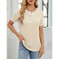 thumbnail image 5 of Women Tops under $5! Cagogo Summer Tops for Women Short Sleeve Button V Neck T Shirts Dressy Casual Loose Color Block Ribbed Summer Tops Blouses Blusas Casuales de Mujer Bonitas, 5 of 7