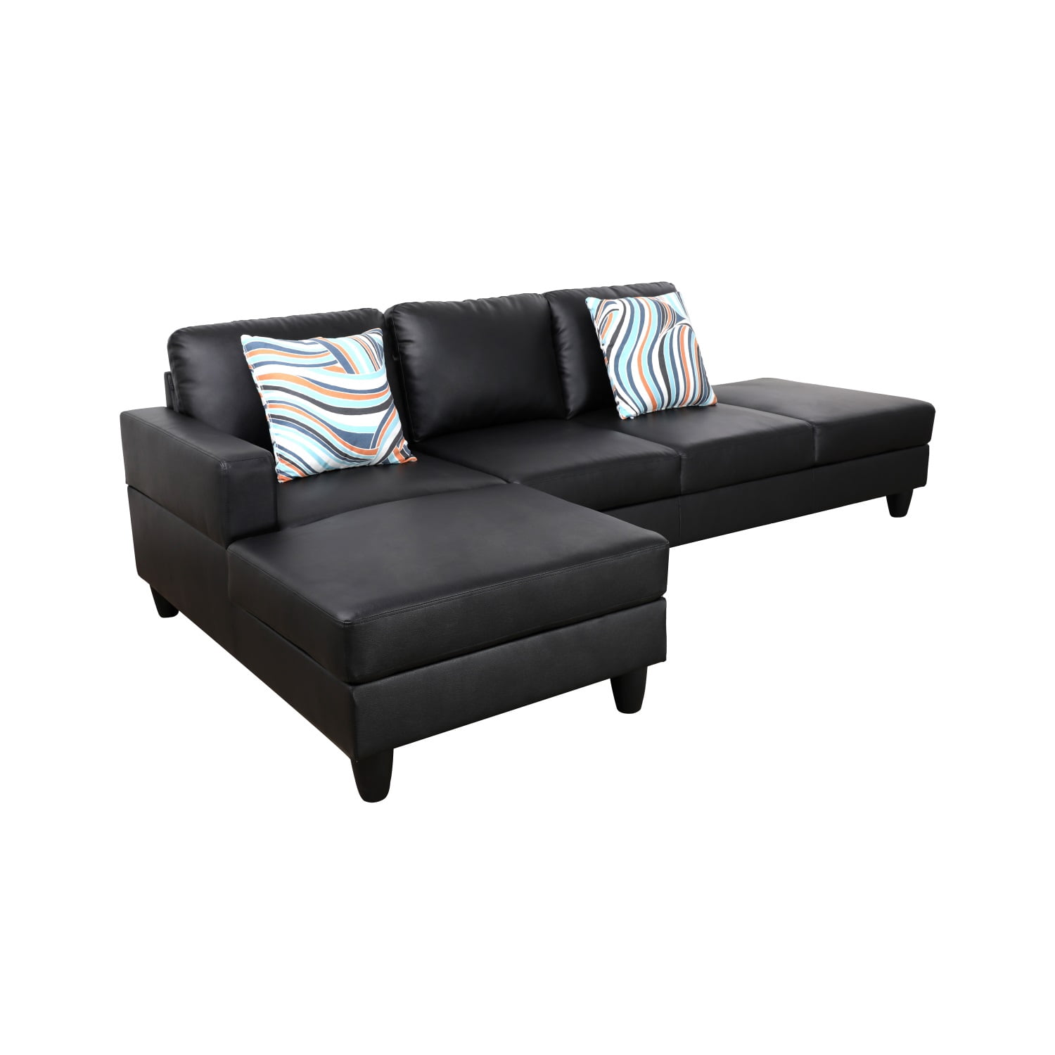 Hommoo L-Shaped Sectional Couch, Faux Leather Living Room Furniture Set for Apartment/Upstairs Loft/Living Room, Black(No Ottoman)