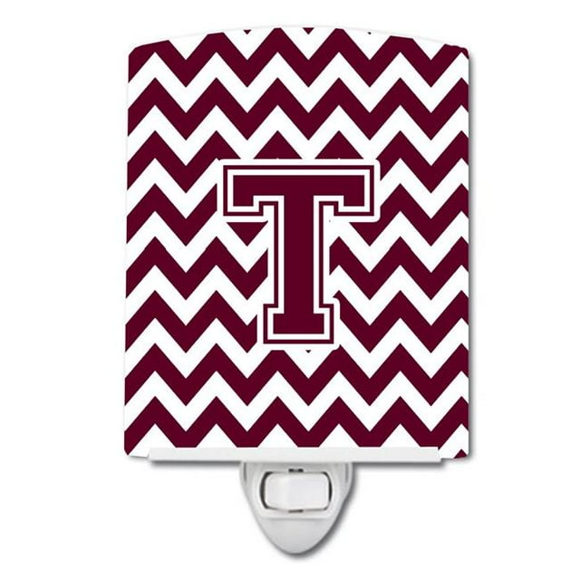 Carolines Treasures CJ1051-TCNL Letter T Chevron Maroon & White Ceramic Night Light