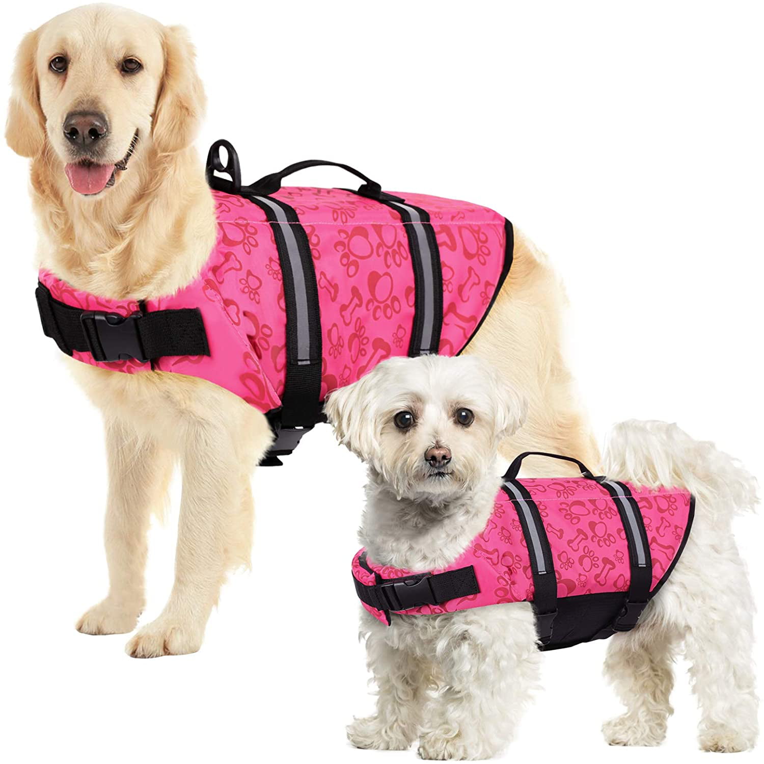 PinkFlower, S Safety Pet Flotation Life Vest with Reflective Stripes and Rescue Handle Adjustable Puppy Lifesaver Swimsuit Preserver for Small Medium Large Dogs SUNFURA Ripstop Dog Life Jacket 