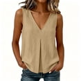 thumbnail image 2 of Noric Women's Cotton Tank Tops Sleeveless V-Neck Summer Casual Flowy High Low Hem Pleated Front Loose Fit Blouse, 2 of 7