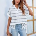 thumbnail image 3 of Blusa de manga corta con cuello en V para mujer, sencilla, elegante, informal, suelta, con dobladillo dividido, para la vida diaria y el trabajo, 3 of 6