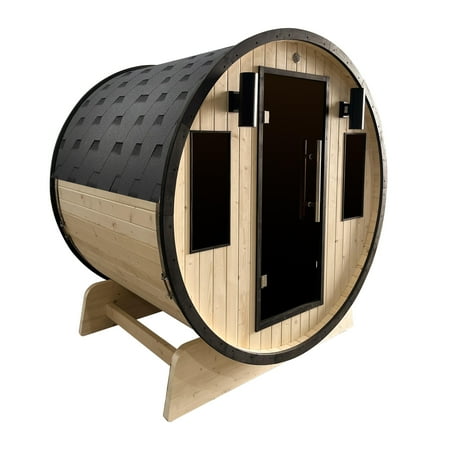ALEKO Outdoor 3-4 Person Pine Wood Dry Wet Barrel Sauna with Heater and Roof
