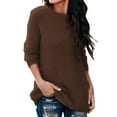 thumbnail image 1 of Glookwis Solid Color Plush Sweater for Women Long Sleeve Casual Tunic Shirt Brown L, 1 of 2