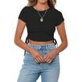 thumbnail image 1 of Xuanfei Women Side Drawstring Lace Up Crew Neck Short Sleeve Cropped Top, 1 of 7