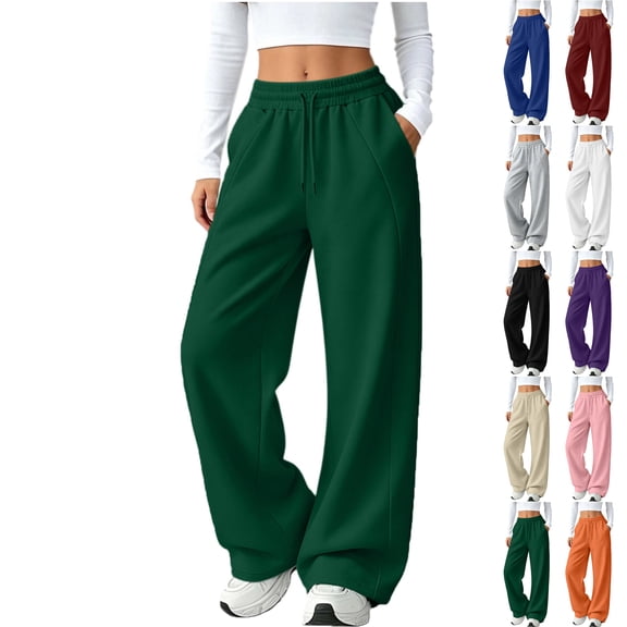 Lenago Women's Sweatpants Casual Drawstring Solid Color Elastic Waist Sports Straight Slim Side Line Track Pants with Pockets