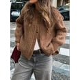 thumbnail image 4 of Women'S Casual Long Sleeve Crewneck Button Down Cardigan Sweater Knit Outwear Brown M, 4 of 8