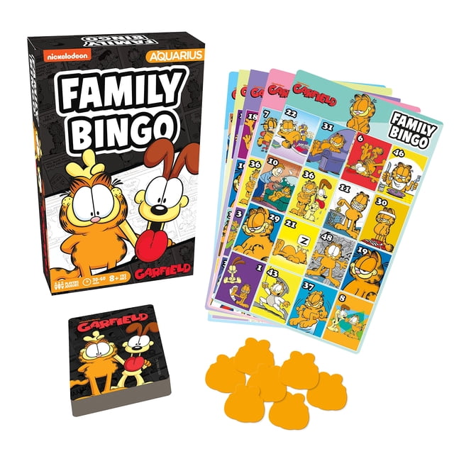 Juego de bingo AQUARIUS Garfield Family con 18 tarjetas de bingo de 2 a 18