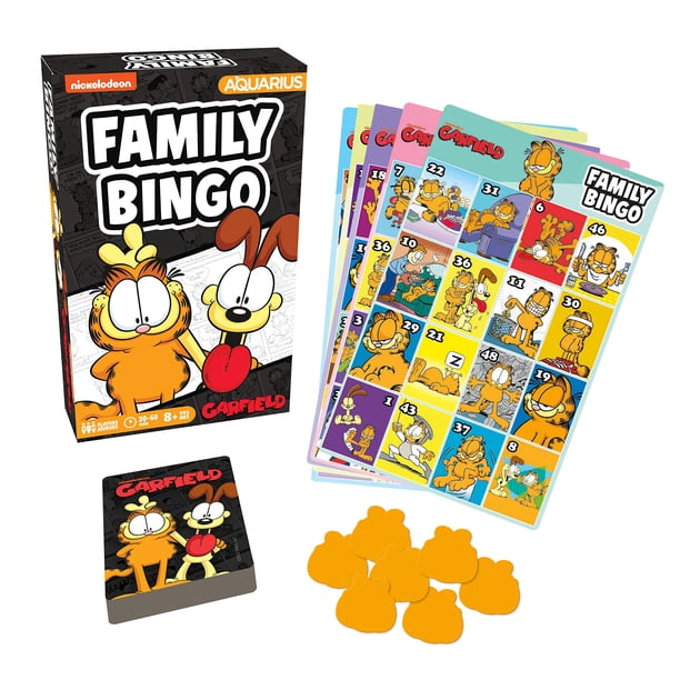 Juego de bingo AQUARIUS Garfield Family con 18 tarjetas de bingo de 2 a 18