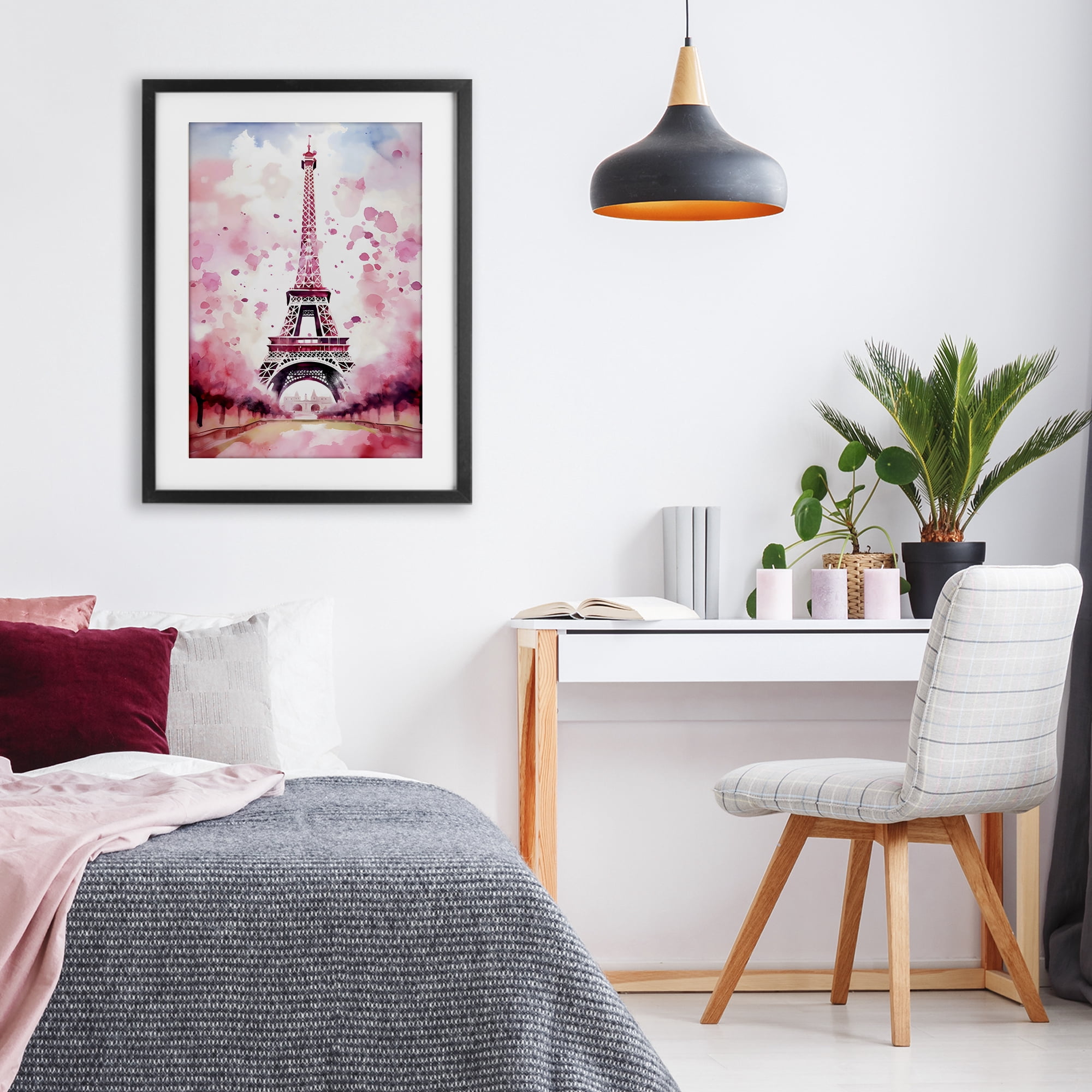 Stupell Industries Blush Watercolor Eiffel Tower Black Framed Print Under Glass, design by Creative Studio