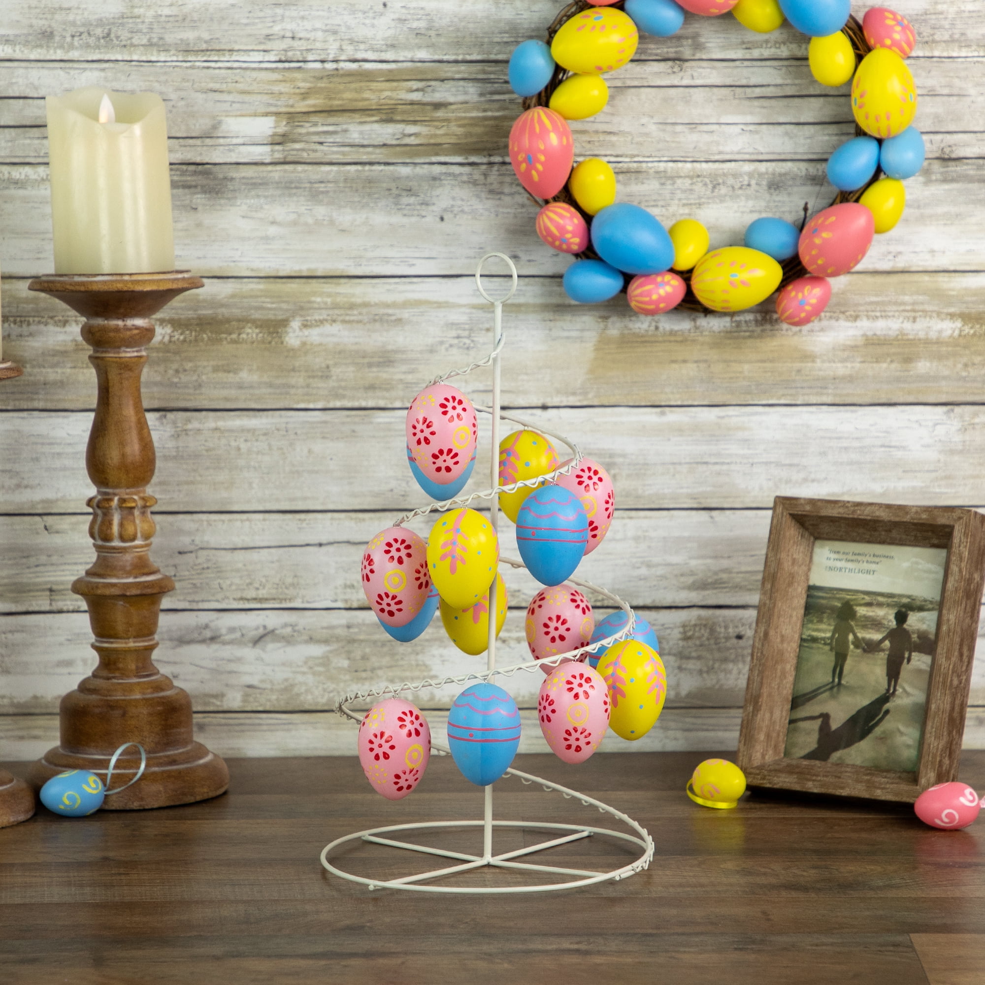 Northlight Floral and Striped Easter Egg Tree - 14.25" - Blue/Yellow/Pink