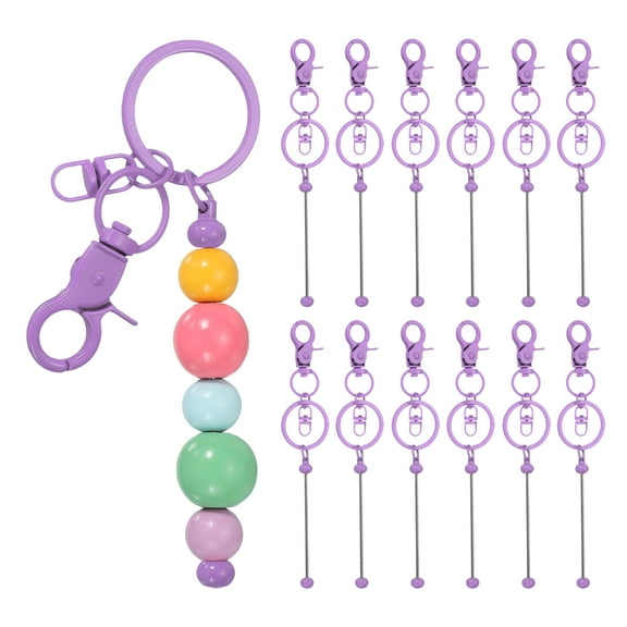 Uxcell 12Pcs Beadable Keychains, Metal DIY Beaded Keychain Making Kit with Lobster Hook for Crafts, Candy Purple