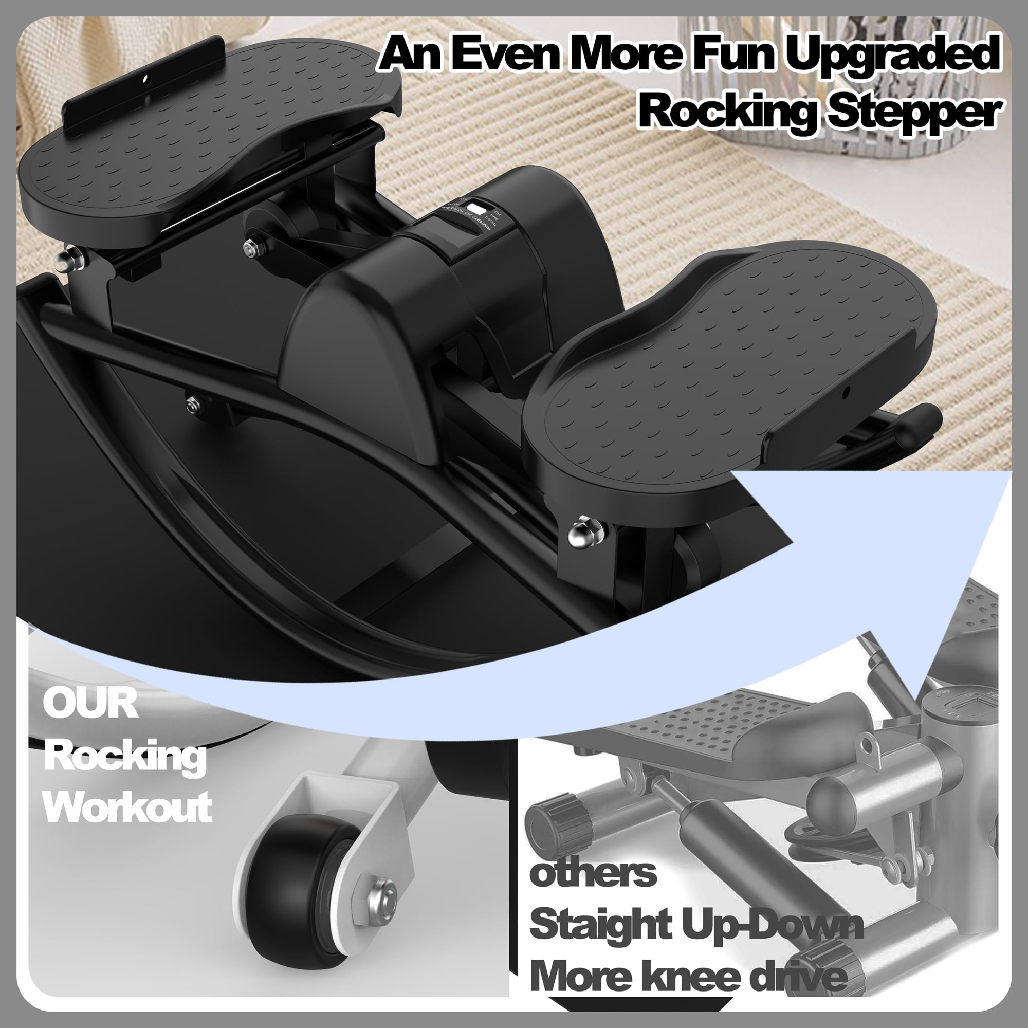 Fahuac Lateral Stepper Machine for Exercise-Rocking Stepper Machine with Resistance Bands & Anti-Slip Mat and LCD Monitor, Professional Stair Stepper for Home Workout