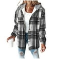 thumbnail image 2 of Otntypg Flannel Plaid Hoodies for Women Fall Winter Casual Long Sleeve Button up Sherpa Fleece Lined Drawstring Hooded Outwear Coat Trendy 2025 Thick Warm Shacket Jackets D-Gray XXL, 2 of 7