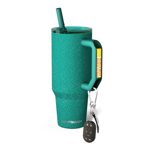 Thicc Buddy - 40 oz Stainless Steel Vacuum Insulated Tumbler with Lid and Straw for Water - Travel Mug Cupholder Friendly - Gifts for Women Men Him Her (Teal Glitz)