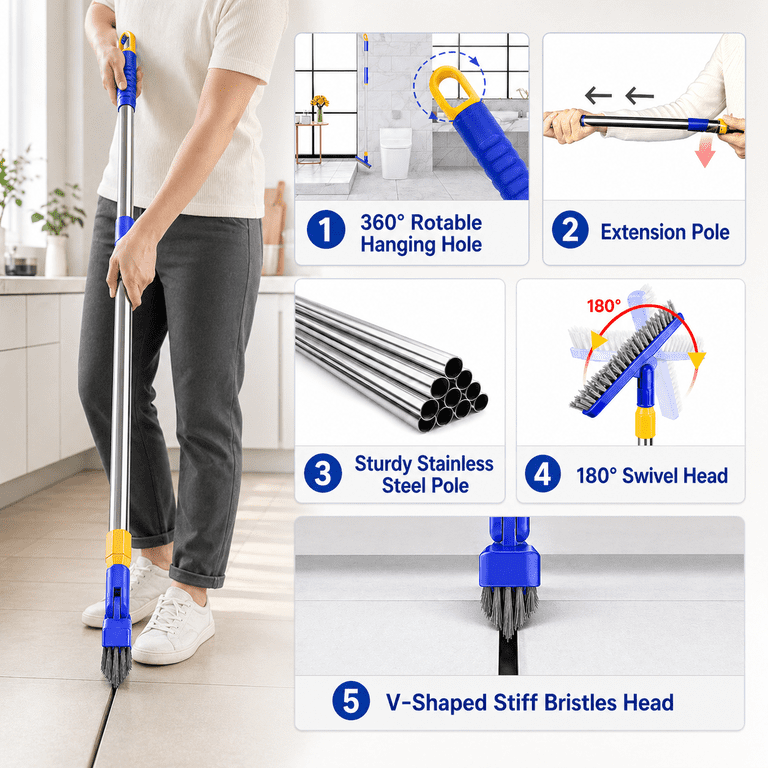 ITTAHO 2-Pack Grout Brush with Telescopic Stainless Steel Pole photo 7