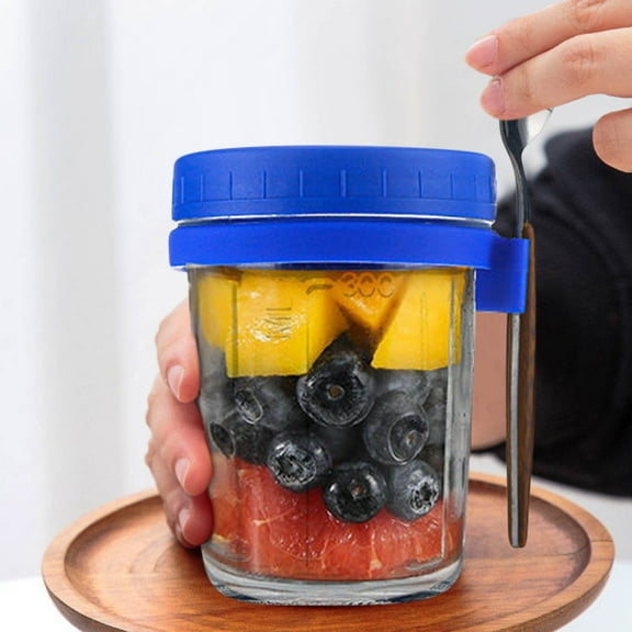 JingChun Overnight Oats Containers with Lids and Spoons Plastic Mason Jars for Overnight Oats Leak Proof Oatmeal Container Great for Cereal Fruit Vegetable Milk Salad Yogurt Meal Prep