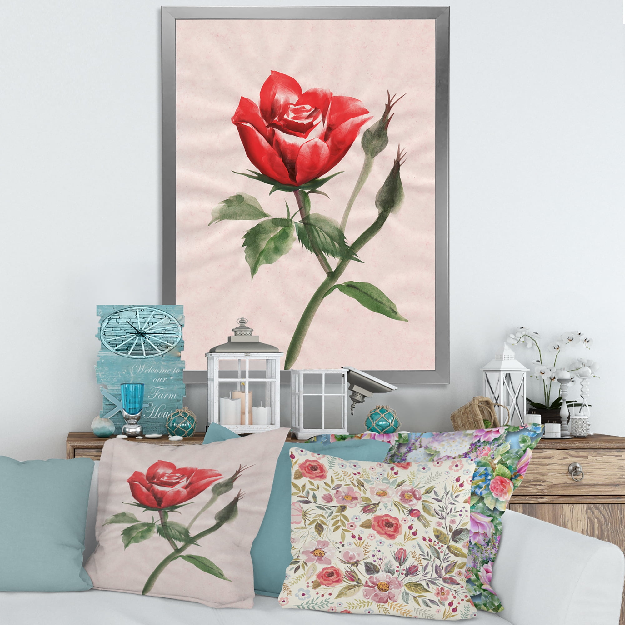 Designart 'Ancient Red Rose Flower II' Traditional Framed Art Print